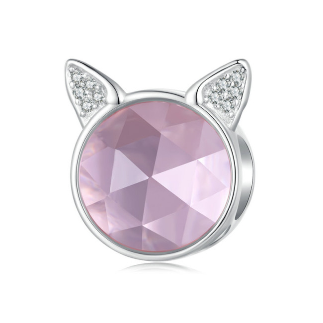 Talisman argint cap de pisica cu cristal roz