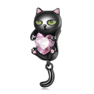 Talisman argint pisica neagra cu inima roz