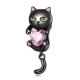 Talisman argint pisica neagra cu inima roz