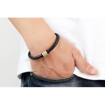 Bratara black leather magnet Elegant Thomaso