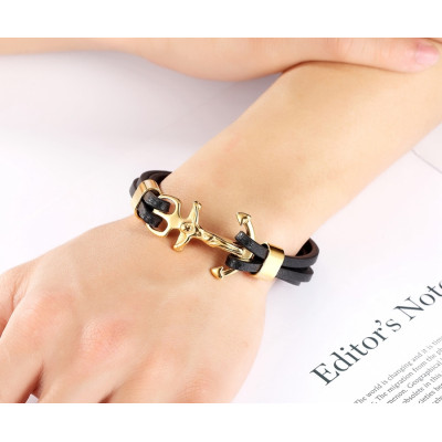 Bratara piele cu ancora si cruce Gold Anchor Thomaso 