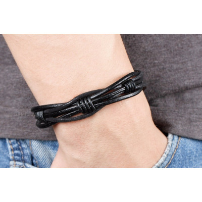 Bratara piele black Weave