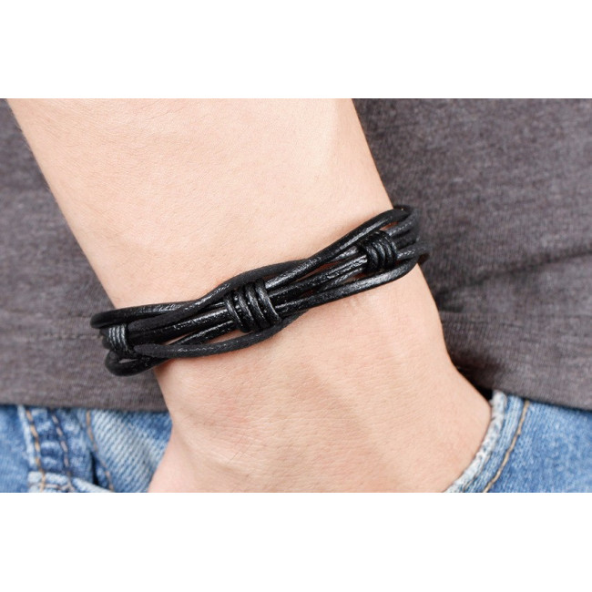 Bratara piele black Weave