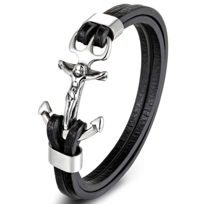 Bratara piele Jesus Silver Anchor Thomaso