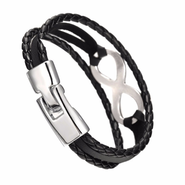 Bratara piele neagra Silver Infinity Ethan