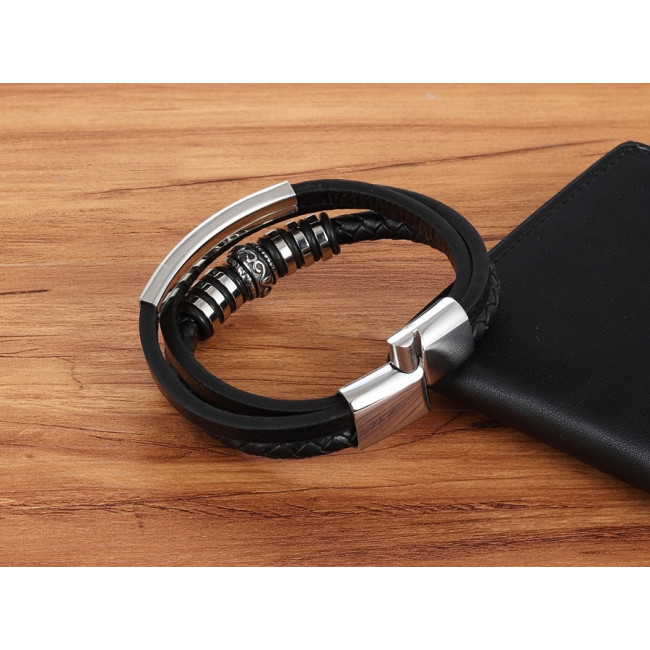 Bratara leather Silver Magnetic Thomaso