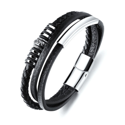 Bratara leather Silver Magnetic Thomaso