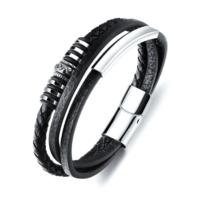 Bratara leather Silver Magnetic Thomaso