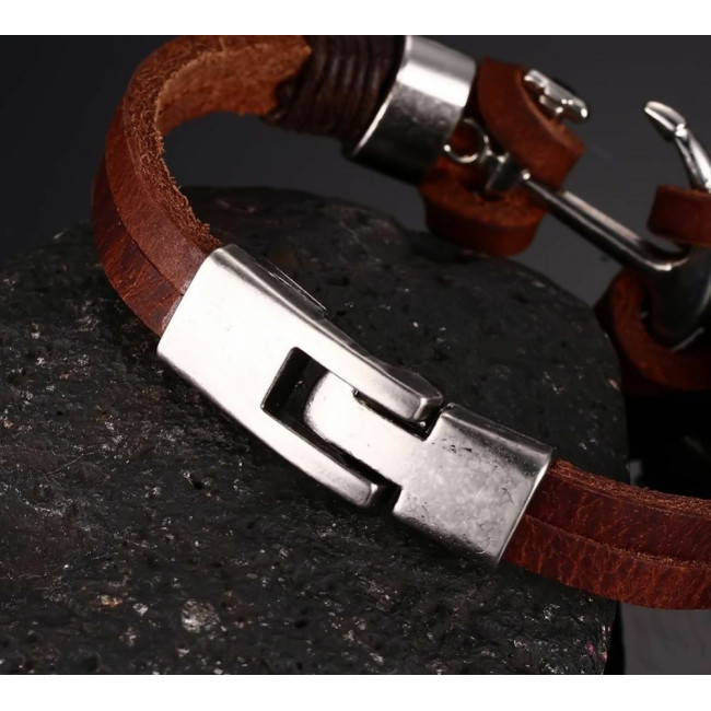 Bratara piele Brown Anchor
