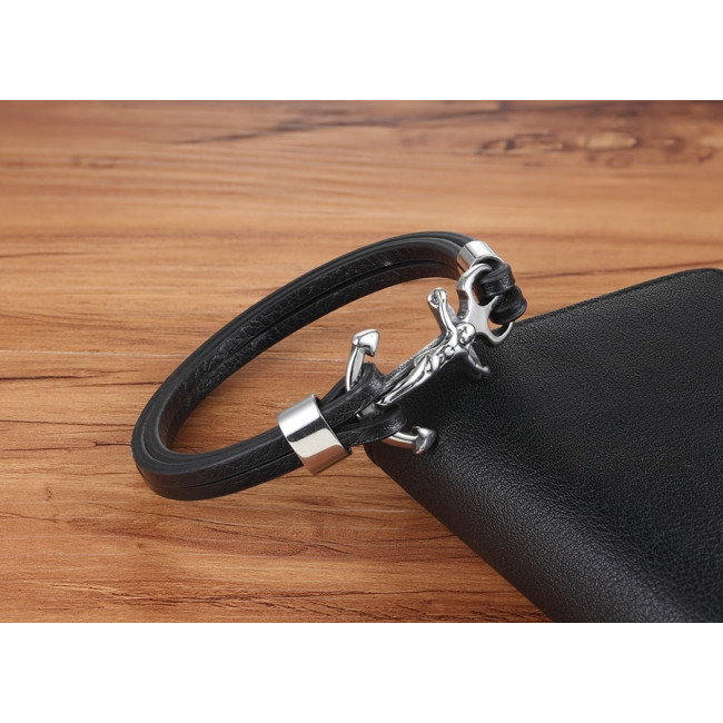 Bratara piele Jesus Silver Anchor Thomaso