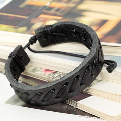 Bratara piele neagra cu dungi oblice David