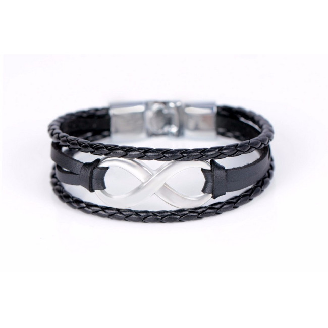 Bratara piele neagra Silver Infinity Ethan