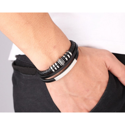 Bratara leather Silver Magnetic Thomaso
