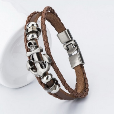 Bratara Sailor piele maro cu ancora