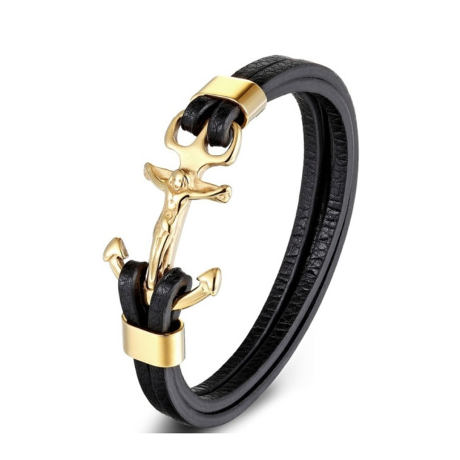 Bratara piele Gold Anchor Thomaso