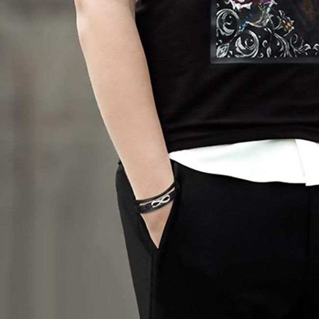Bratara piele neagra Infinity