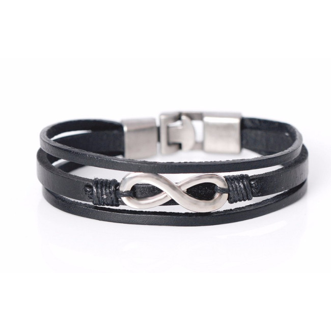 Bratara piele neagra Infinity