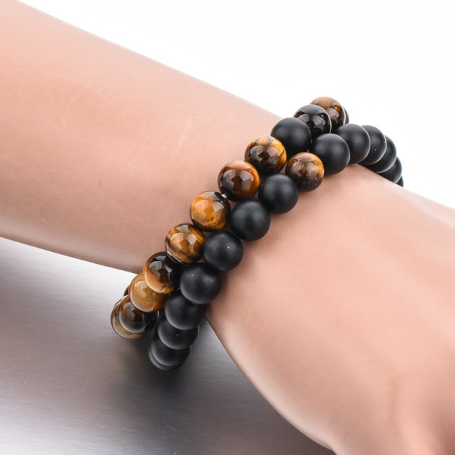 Bratari cuplu pietre naturale Tiger Eye Black Onix