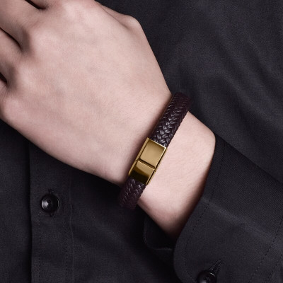 Bratara piele maro impletita Gold Thomaso