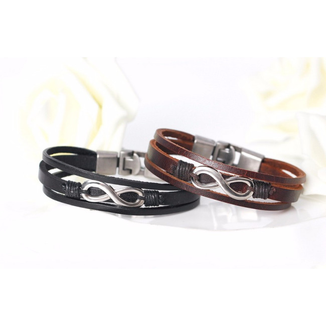 Bratara piele neagra Infinity
