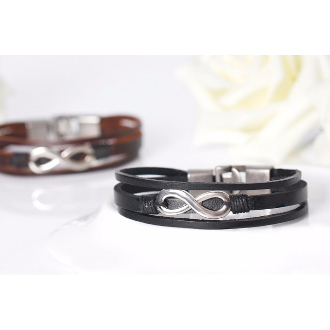 Bratara piele neagra Infinity