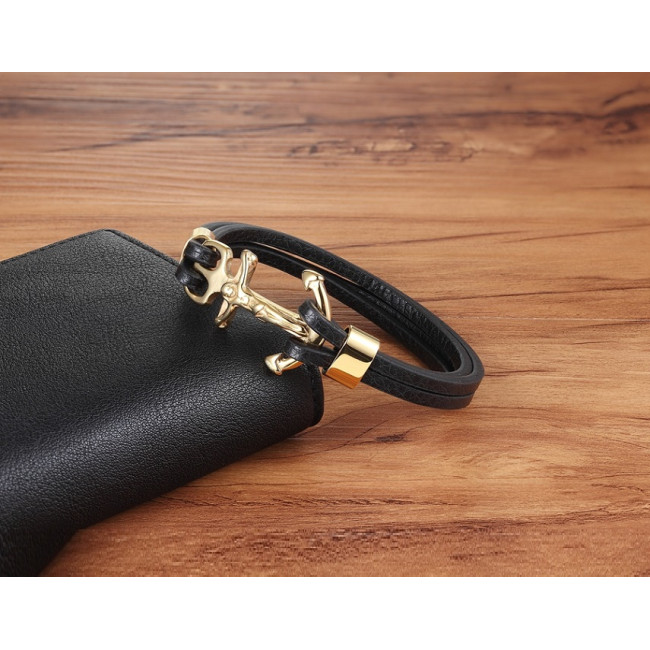 Bratara piele Gold Anchor Thomaso