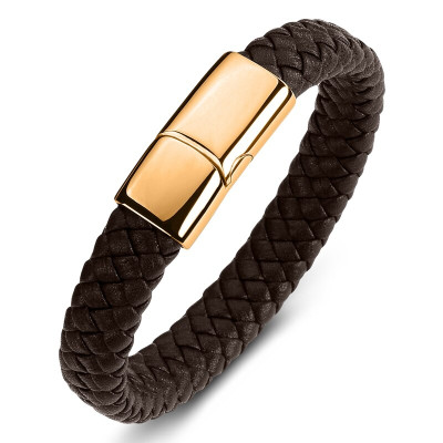 Bratara piele maro impletita Gold Thomaso