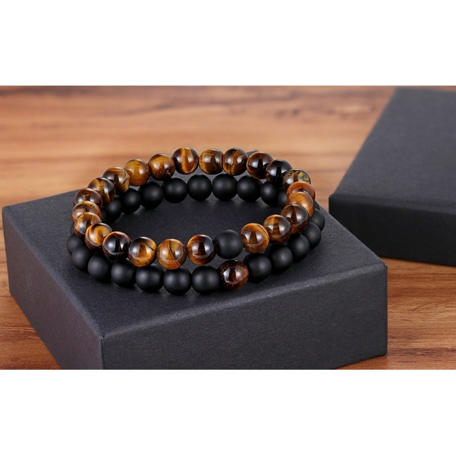 Bratari cuplu pietre naturale Tiger Eye Black Onix