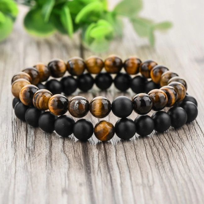 Bratari cuplu pietre naturale Tiger Eye Black Onix