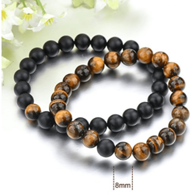Bratari cuplu pietre naturale Tiger Eye Black Onix