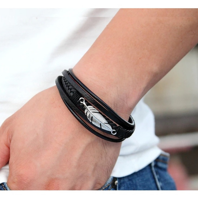 Bratara piele Feather