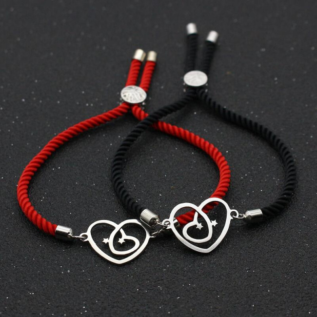 Bratara snur negru Two Hearts