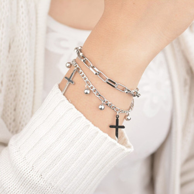 Bratara Charmuri Cross Silver