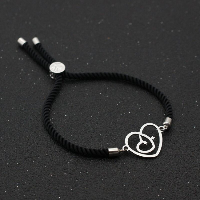 Bratara snur negru Two Hearts