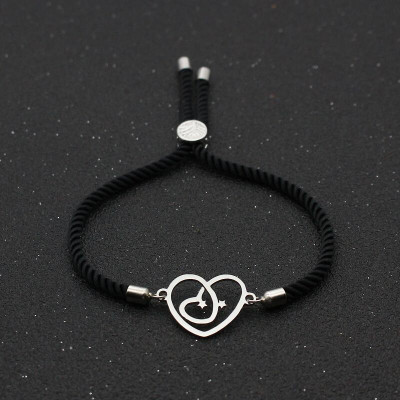 Bratara snur negru Two Hearts