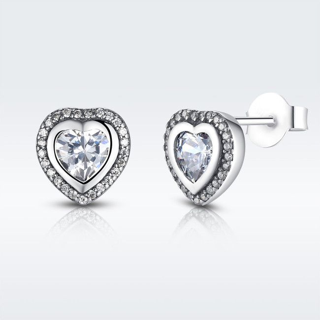 Cercei argint Diamonds Hearts Studs