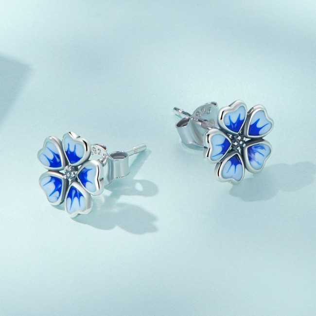 Cercei argint Vintage Blue Flower