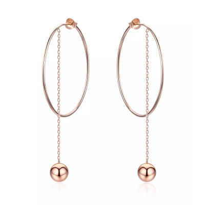Cercei argint Rotunzi cu Lant Rose Gold