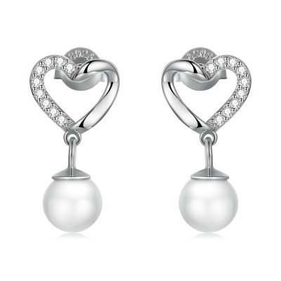 Cercei argint Elegant Love Pearl