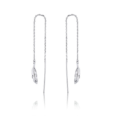 Cercei argint Long Chain Feather