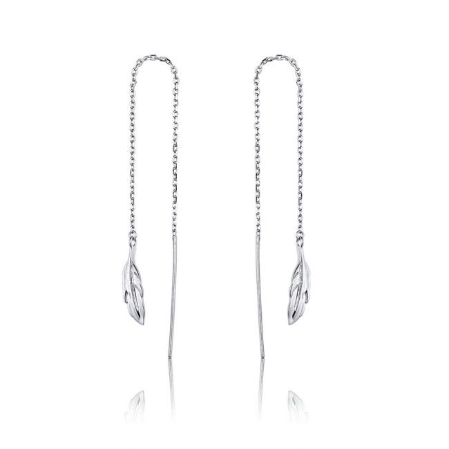 Cercei argint Long Chain Feather