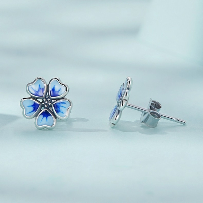 Cercei argint Vintage Blue Flower
