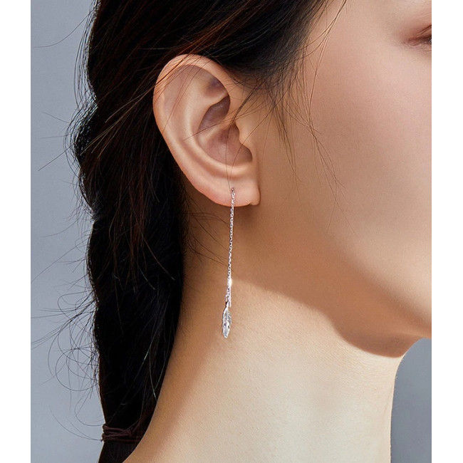 Cercei argint Long Chain Feather