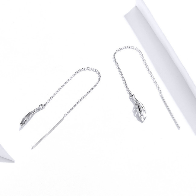 Cercei argint Long Chain Feather