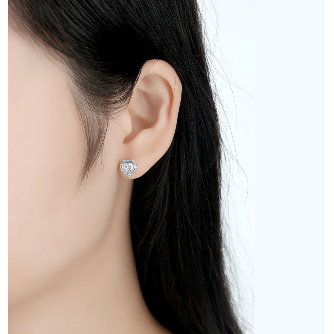 Cercei argint Diamonds Hearts Studs
