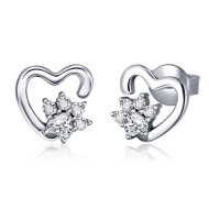 Cercei argint Heart Crystal Paws