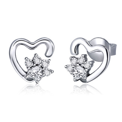 Cercei argint Heart Crystal Paws