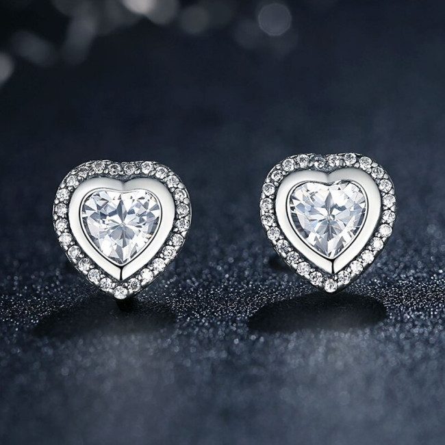 Cercei argint Diamonds Hearts Studs