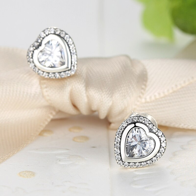 Cercei argint Diamonds Hearts Studs