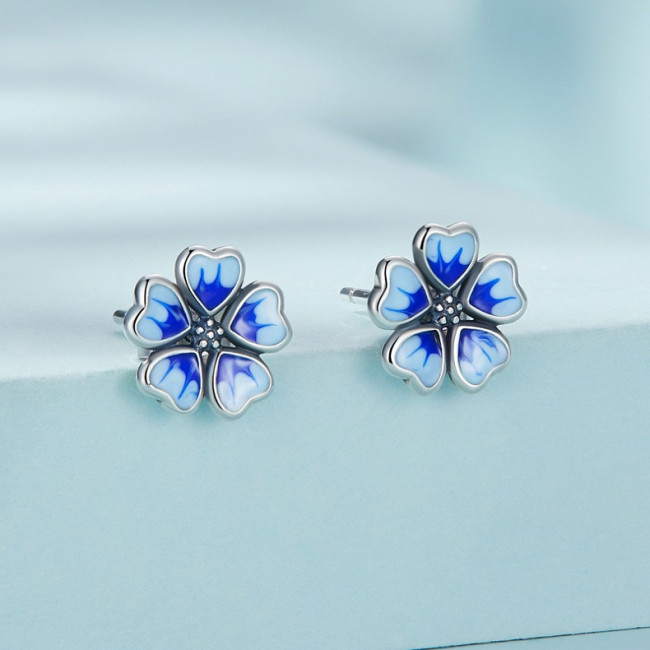 Cercei argint Vintage Blue Flower